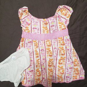Floral Dress With White Diaper Cover Old Navy 3-6 Month Pink Orange 100% Cotton